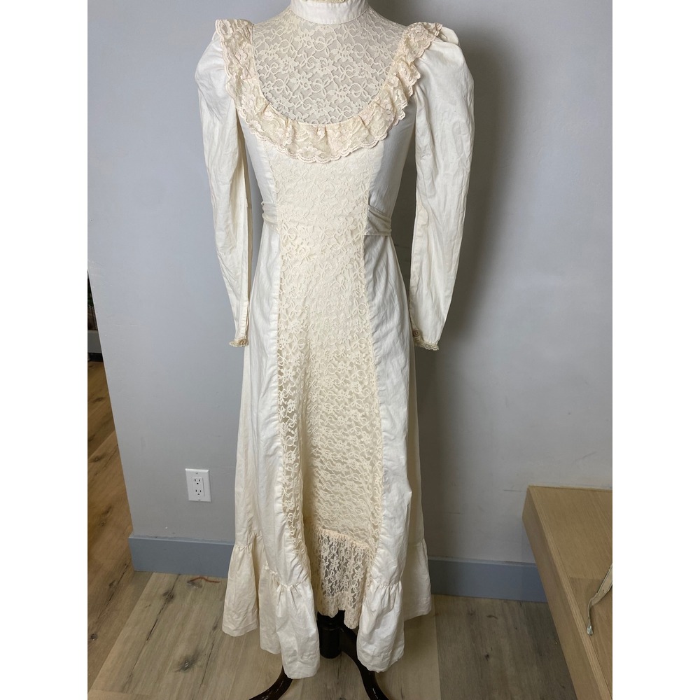 Vintage 60s Rare Black Label Lace Prairie Maxi Dress Victorian Boho Cottagecore